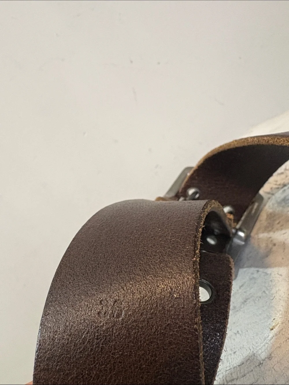 J.Crew Brown Genuine Leather Double Prong Silver Grommet Large Buckle Belt 36